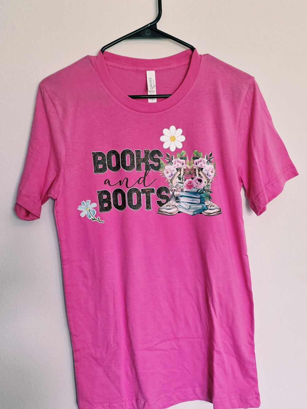 Bella Canvas Hot Pink "Books and Boots" Graphic Tee
